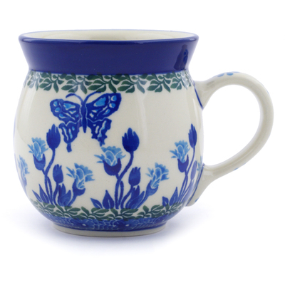 Polish Pottery Bubble Mug 8 oz Blue Butterfly