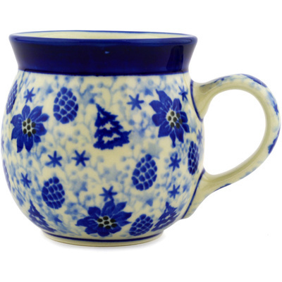 Polish Pottery Bubble Mug 8 oz Blue Christmas