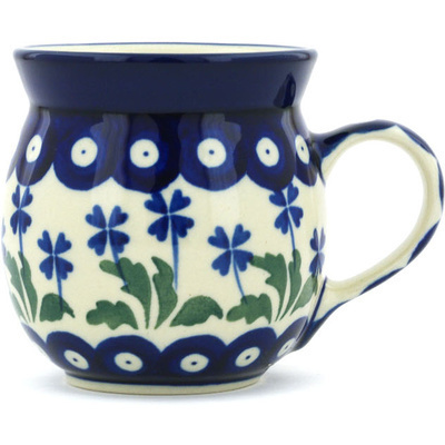 Polish Pottery Bubble Mug 8 oz Blue Clover Peacock