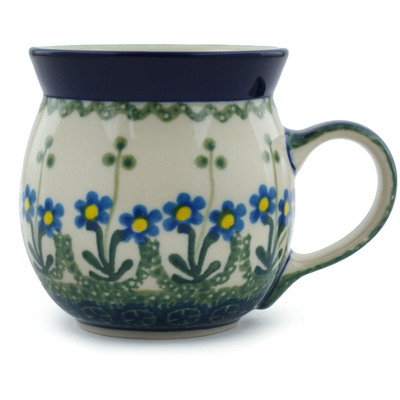 Polish Pottery Bubble Mug 8 oz Blue Daisy Circle