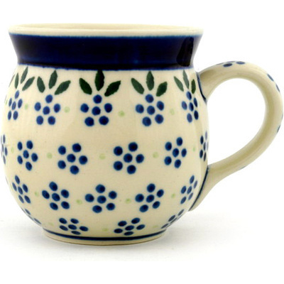 Polish Pottery Bubble Mug 8 oz Blue Daisy Dot