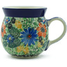 Polish Pottery Bubble Mug 8 oz Blue Daisy Fields UNIKAT