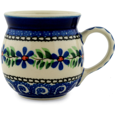Polish Pottery Bubble Mug 8 oz Blue Daisy Swirls