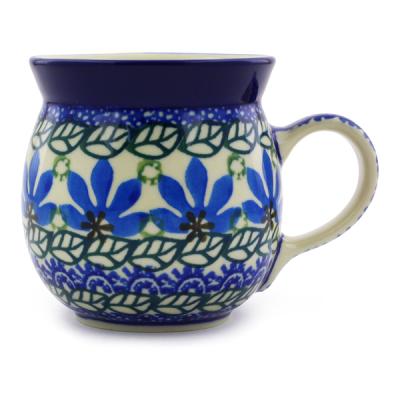 Polish Pottery Bubble Mug 8 oz Blue Fan Flowers