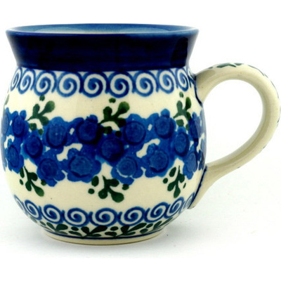 Polish Pottery Bubble Mug 8 oz Blue Poppy Wreath