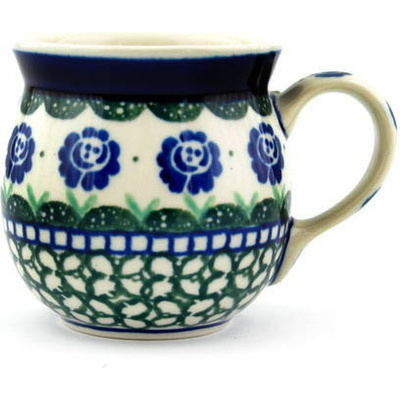 Polish Pottery Bubble Mug 8 oz Blue Rose Patch