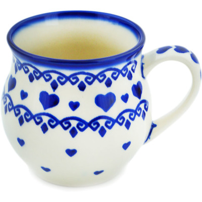 Polish Pottery Bubble Mug 8 oz Blue Valentine Hearts