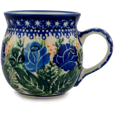 Polish Pottery Bubble Mug 8 oz Brilliant Blue Rose UNIKAT