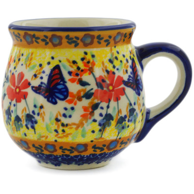 Polish Pottery Bubble Mug 8 oz Butterfly Summer Garden UNIKAT