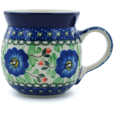 Polish Pottery Bubble Mug 8 oz Cobalt Poppies UNIKAT