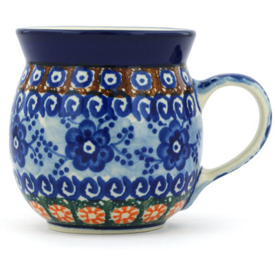 Polish Pottery Bubble Mug 8 oz Dancing Blue Poppies UNIKAT