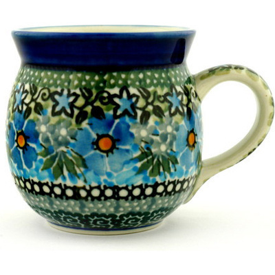 Polish Pottery Bubble Mug 8 oz Emerald Periwinkle UNIKAT