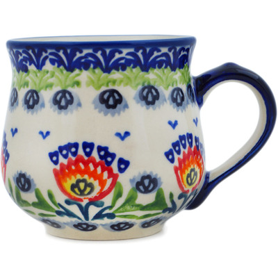 Polish Pottery Bubble Mug 8 oz Flower Flames UNIKAT