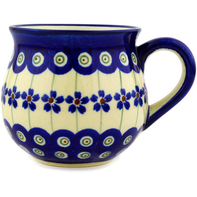 Polish Pottery Bubble Mug 8 oz Flowering Peacock