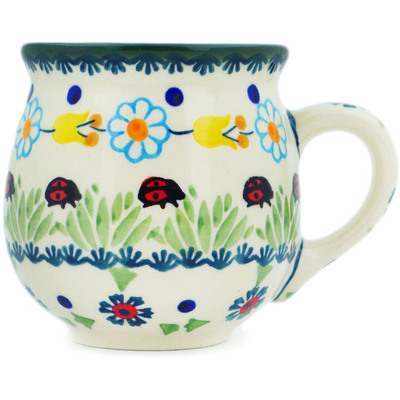 Polish Pottery Bubble Mug 8 oz Flowers And Ladybugs