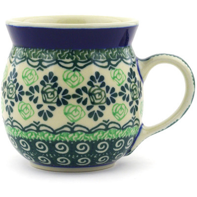 Polish Pottery Bubble Mug 8 oz Green Cabbage Rose