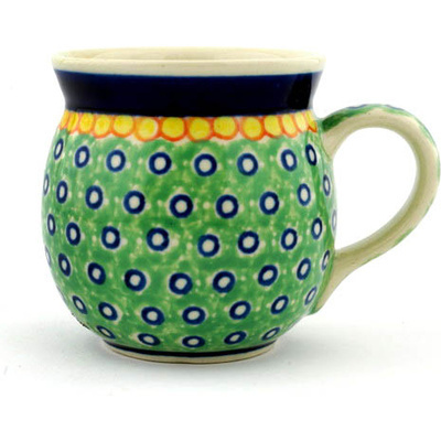 Polish Pottery Bubble Mug 8 oz Green Peacock