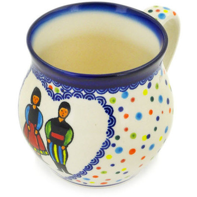 Polish Pottery Bubble Mug 8 oz Happy Folk Couple UNIKAT