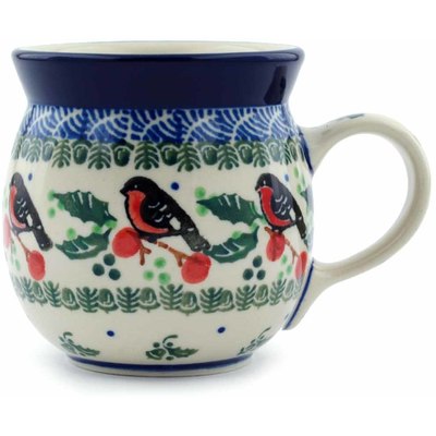 Polish Pottery Bubble Mug 8 oz Holly Robin