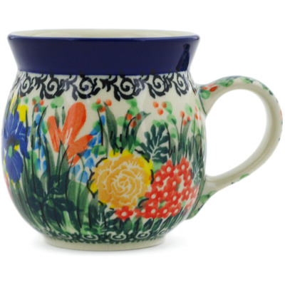 Polish Pottery Bubble Mug 8 oz Iris Bouquet UNIKAT