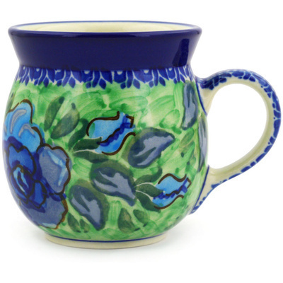 Polish Pottery Bubble Mug 8 oz Matisse Flowers Cobalt UNIKAT