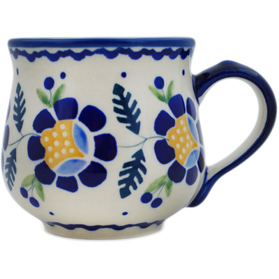 Polish Pottery Bubble Mug 8 oz Orange And Blue Flower