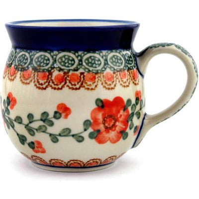 Polish Pottery Bubble Mug 8 oz Orange Poppies