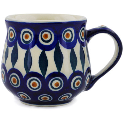 Polish Pottery Bubble Mug 8 oz Peacock Leaves