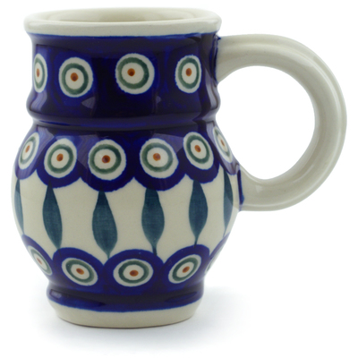 Polish Pottery Bubble Mug 8 oz Peacock Leaves