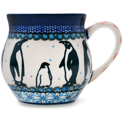 Polish Pottery Bubble Mug 8 oz Penguins At Play UNIKAT