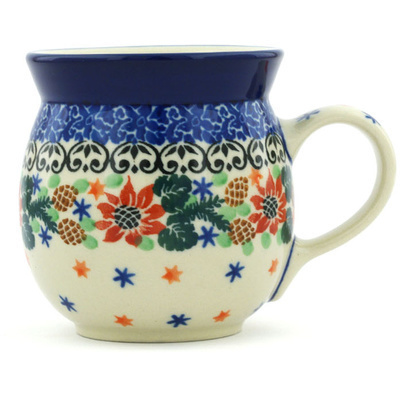 Polish Pottery Bubble Mug 8 oz Pine Flower UNIKAT