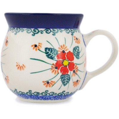 Polish Pottery Bubble Mug 8 oz Pink Forget Me Not UNIKAT
