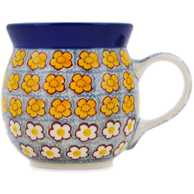 Polish Pottery Bubble Mug 8 oz Popcorn Daisies UNIKAT
