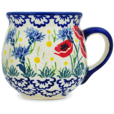Polish Pottery Bubble Mug 8 oz Poppies And Cornflowers UNIKAT