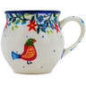 Polish Pottery Bubble Mug 8 oz Pretty Bird Floral UNIKAT