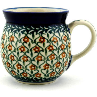 Polish Pottery Bubble Mug 8 oz Red Flower Lattice