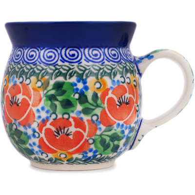 Polish Pottery Bubble Mug 8 oz Red Poppy Burst UNIKAT