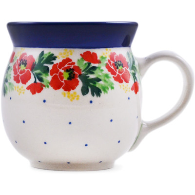 Polish Pottery Bubble Mug 8 oz Red Poppy Chain