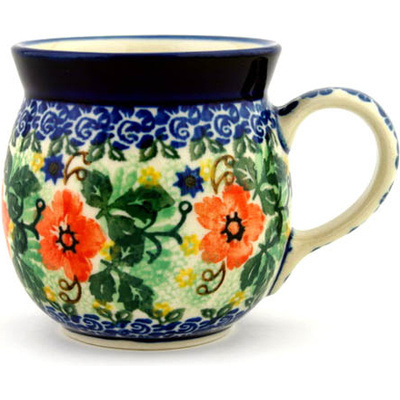 Polish Pottery Bubble Mug 8 oz Red Poppy Vines UNIKAT