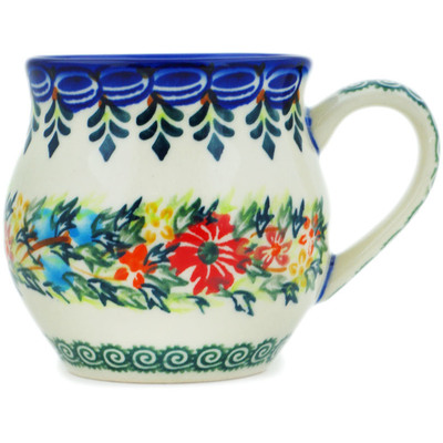 Polish Pottery Bubble Mug 8 oz Ring Of Flowers UNIKAT