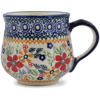 Polish Pottery Bubble Mug 8 oz Ruby Bouquet UNIKAT