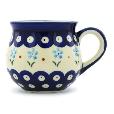 Polish Pottery Bubble Mug 8 oz Sky Blue Daisy
