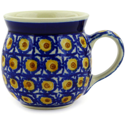 Polish Pottery Bubble Mug 8 oz Sun Spot Peacock