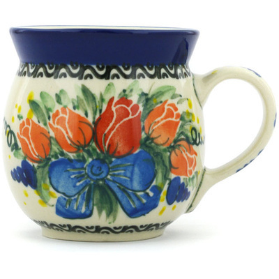 Polish Pottery Bubble Mug 8 oz Tulip Bouquet UNIKAT