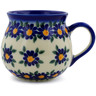 Polish Pottery Bubble Mug 9 oz Blue Daisy UNIKAT