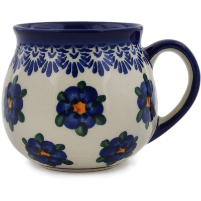 Polish Pottery Bubble Mug 9 oz Blue Flower Halo UNIKAT