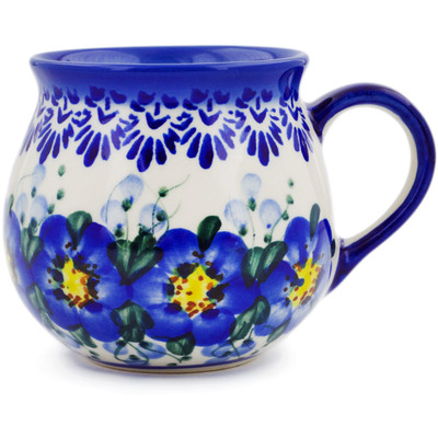 Polish Pottery Bubble Mug 9 oz Blue Wildflower UNIKAT