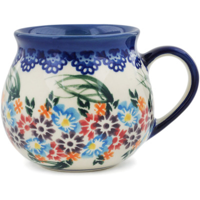 Polish Pottery Bubble Mug 9 oz Country Flower Bouquet UNIKAT