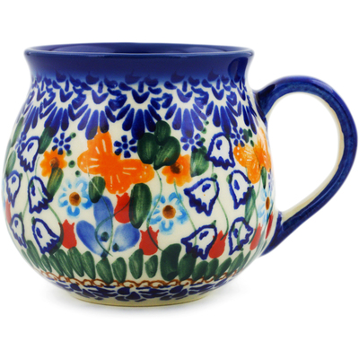 Polish Pottery Bubble Mug 9 oz Double White Flower UNIKAT