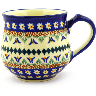 Polish Pottery Bubble Mug Small Floral Peacock UNIKAT